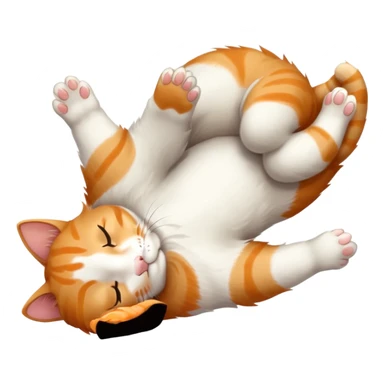 ginger and white small cat eyes closed lying down upside down with paws stretched out in different directions sticker