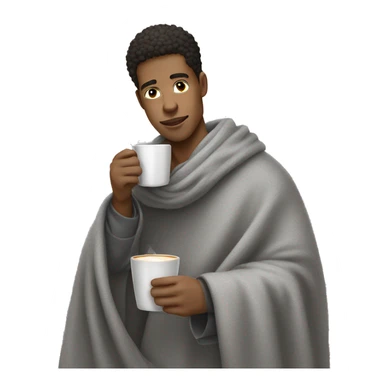 Light skin man cozy in grey blanket sipping coffee sticker
