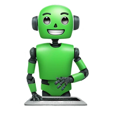 happy robot in laptop wearing green t-shirt sticker