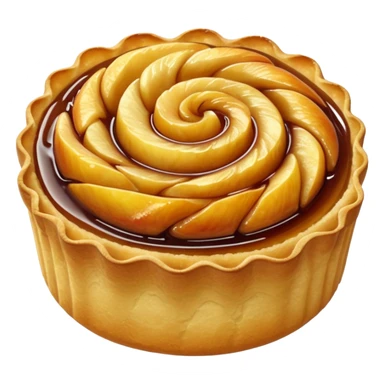 baked tart whole with golden crimped crust and glossy caramelized apple or fruit compote filling, soft texture, bubbling or fruit swirl, no plate or garnish, soft lighting, emoji scale sticker