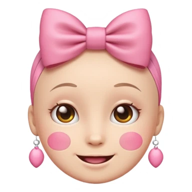 Emoji with pink bow, cute face with blush, no hair  sticker