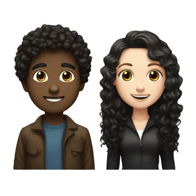white boy with dark brown hair and white girl with long black curly hair sticker