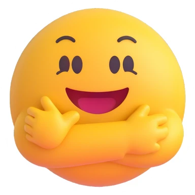 cute, happy, bodyless round 3D emoji with hug motif, smiling, friendly, transparent background, 512x512 px sticker