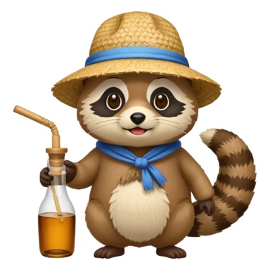 tanuki with straw hat and sake bottle sticker