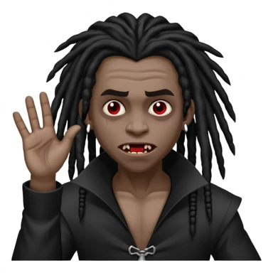 A black vampire with dreads throwing up 900 sticker