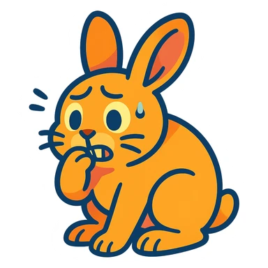 apricot bunny biting paw nervously, vibrant-toon style sticker