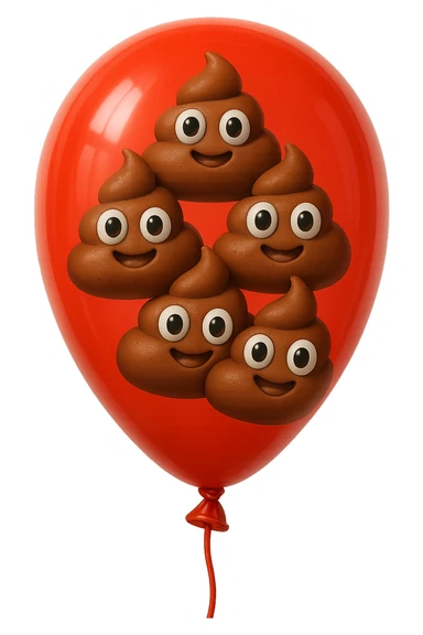 emoji stile iphone di un palloncino rosso pieno di 6 cacche con gli occhi, iperrealistico 4k sticker