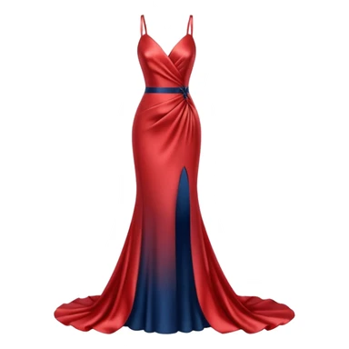 realistic isolated long slim pastel red formal party satin dress with gradient shiny sparkling dark blue sticker