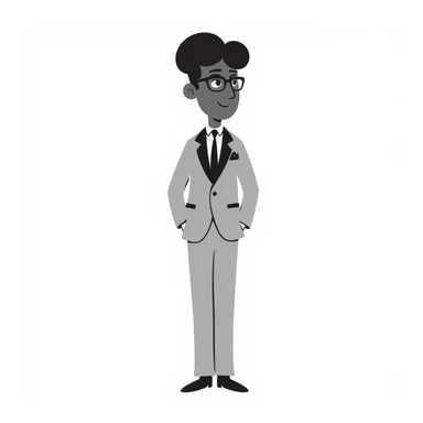 A dark-skinned man in a suit with glasses, full-length sticker