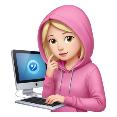 busy girl with computer in pink hoodie  sticker