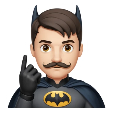 Young Batman curling his finger through his handlebar mustache sticker