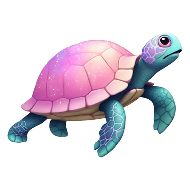 Turtle "A pastel pink turtle with a glowing shell decorated with glittery, swirling patterns, and sparkles trailing as it moves." sticker
