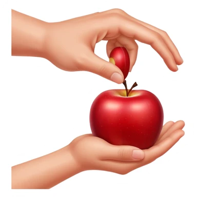 hands peel an apple sticker