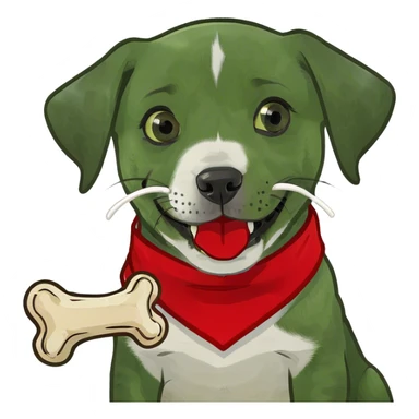 Adorable puppy holding bone in its teeth sticker