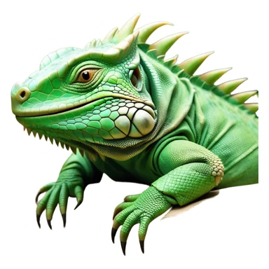 Meme-Worthy Cute Sleeping Iguana Portrait Emoji, Head resting peacefully with a contented smile, showcasing a solid, textured body with a subdued spiky crest and eyes gently closed in serene slumber, Simplified yet adorably endearing features, highly detailed, glowing with a soft, drowsy jungle light, high shine, relaxed and utterly lovable, stylized with an air of playful laziness, soft glowing outline, capturing the essence of a sleeping iguana that feels destined to become the next viral icon of adorable rest! sticker