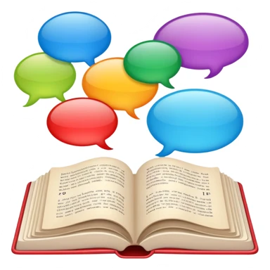 open book with several speech bubbles in different languages sticker