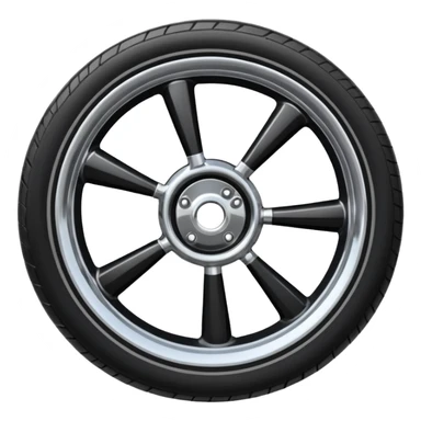 Front-view realistic wheel, perfectly symmetrical, short evenly spaced spokes, thick wide outer rubber rim, heavy solid look, clean design, centered. sticker