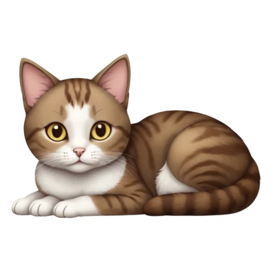 full body tiny short hair dark brown and white cat with hazel eyes lying down sticker