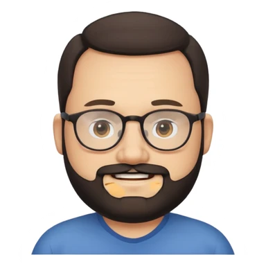 receding hairline, chubby face, with glasses and black beard sticker