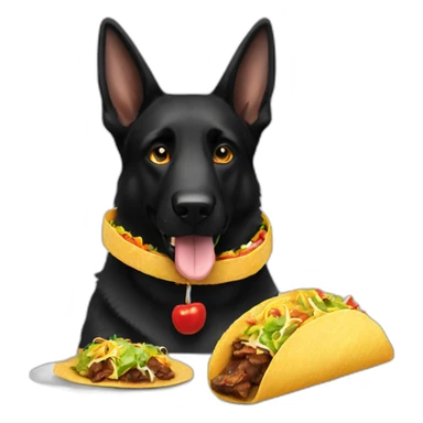 Black German shepherd eating a taco sticker