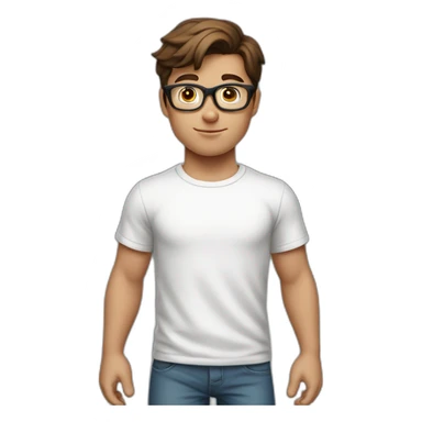 front view of young clark kent wearing white t-shirt using a laptop sticker