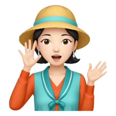 밝고 들뜬 표정의 20대 한국 여자, 여름 옷차림, 두 손을 입 근처에 두고 외치는 듯한 포즈. 민트색 배경, 유쾌한 광고 포스터 느낌, MZ 감성.

휴양용 옷차림 sticker