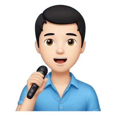 Beautiful Boy with black hair singing karaoke funny light blue aesthetic background with lights sticker