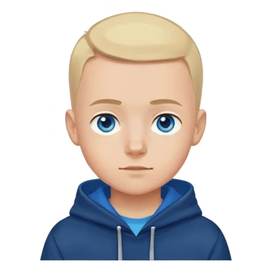 Boy with blue eyes, light hair, buzz cut,  in dark blue hoodie  sticker