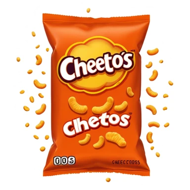 Draw a pack of Cheetos with bright orange-red packaging & crunchy snacks spilling out. sticker