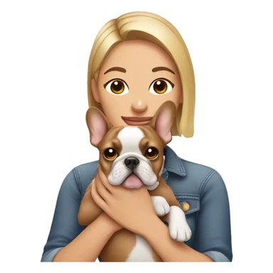 Woman holding tan French bulldog sticker