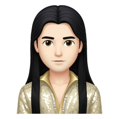 Tom Neuwirth with long black hair, ivory sequin outfit sticker