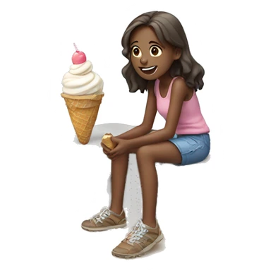 Girl eating ice cream on a big rock on the beach sticker
