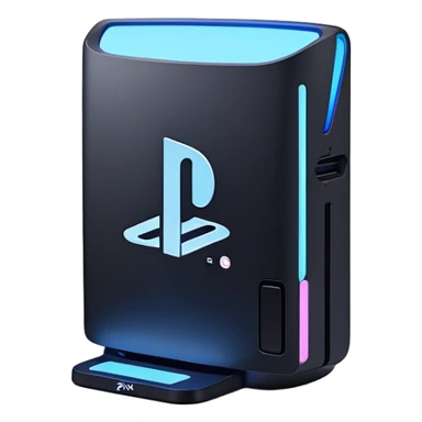 Clash of Clans aesthetic: Cinematic Playful PlayStation 5 Console Portrait Emoji, rendered in a 3D vector-style similar to standard emojis with minimal shading and bold, simplified shapes. A compact, distinct form with signature details, softly glowing with a cutting-edge console technology charm. Simplified yet unmistakably iconic, highly detailed and consistent, glowing with a soft radiance and high shine. Stylized with a touch of technological advancement and a soft glowing outline, capturing the essence of a beloved gaming relic with a friendly, playful manner! sticker