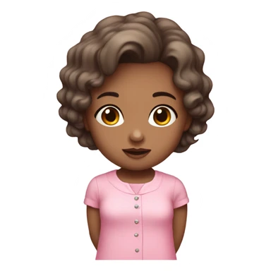 do a kid girl with dark blond hair dark eyes with a cute baby pink outfit, full body sticker