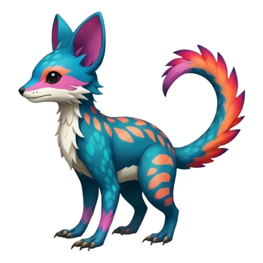 Rare realistic exotic edgy epic pretty beautiful handsome gorgeous aesthetic colorful vibrant Vernid-Trico-species-Fakemon-creature by LiLaiRa, 4 legs, 1 tail, random markings, (full body) sticker