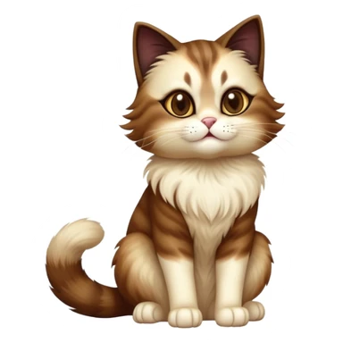 cinematic-[showshoe cat]-realistic-full-body-sitting-emoji,-tail-curled-playfully-around-its-paws,-head-tilted-dramatically,-fluffy-[brown mask]-fur,-simplified-yet-realistic-focused-features,-highly-detailed,-glowing-with-an-almost-sarcastic-glow sticker