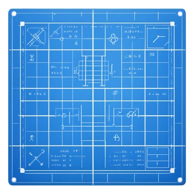 blue blueprint plan with white grid and symbols sticker