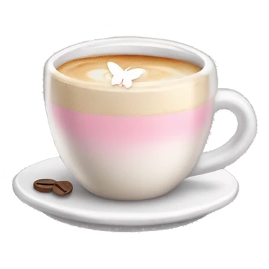 Latte coffee with the pastel pink glass and a white butterfly sticker sticker