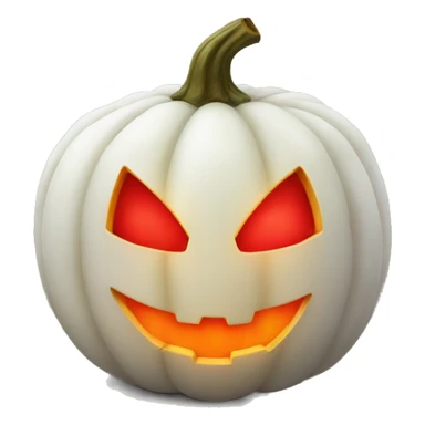 A white pumpkin with a red glowing inside sticker