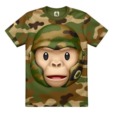 high quality emoji of a BAPE T-shirt featuring iconic camouflage pattern and ape head logo, clean detailed style sticker