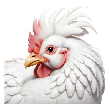 Meme-Worthy Cute Sleeping White Rooster Portrait Emoji, Head resting peacefully with a contented smile, showcasing a robust build and a luxuriously soft pure white plumage, eyes shut in a serene, restful nap, Simplified yet hilariously adorable features, highly detailed, glowing with a soft, drowsy light, high shine, relaxed and utterly lovable, stylized with an air of playful laziness, bright and heartwarming, soft glowing outline, capturing the essence of a comically sleepy rooster, so meme-worthy it feels like it could instantly become the next viral sensation of adorable slumber! sticker