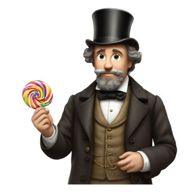 Charles Dickens holds a candy in his hand sticker