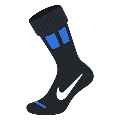 A single black football sock with a white Nike tick, compression sock style, emoji style, no background sticker