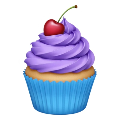 Cupcake: blue cream, purple paper with cherry on top sticker