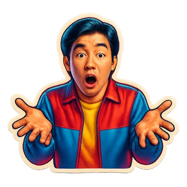 The same Japanese man looks at the viewer with a surprised look, and his hands are empty sticker