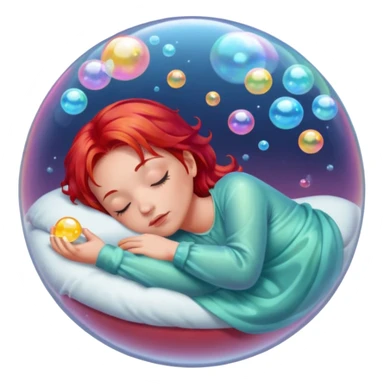 soap bubble with sleeing woman inside red hair sticker
