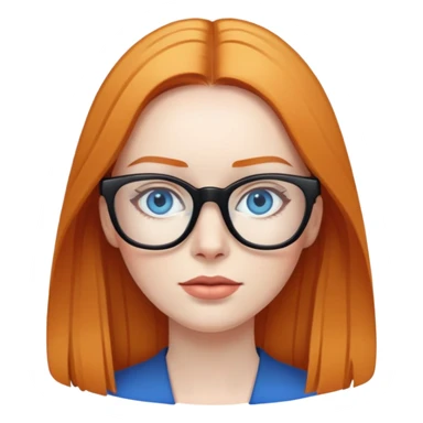 woman with pale skin, ginger straight hair, black glasses, blue eyes sticker