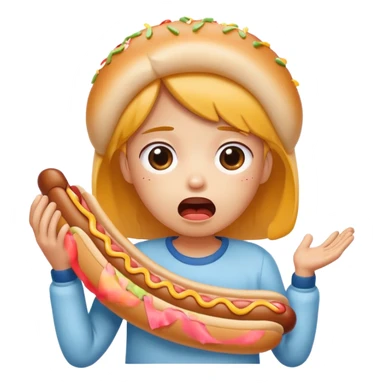 kawaii pleading face with hot dog in mouth struggling sticker
