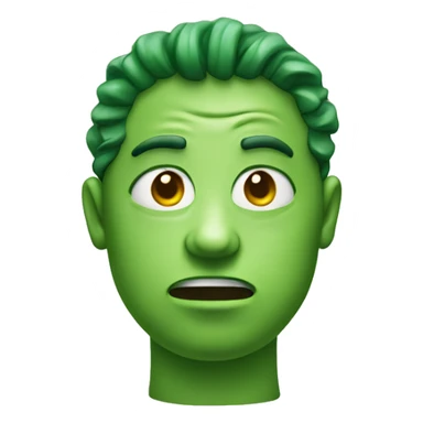 green face with furrowed brows, eyes roll up, mouth twists sticker