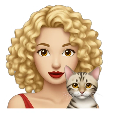 pretty-curly-blonde-woman-red-lips-with-cat-bengal sticker